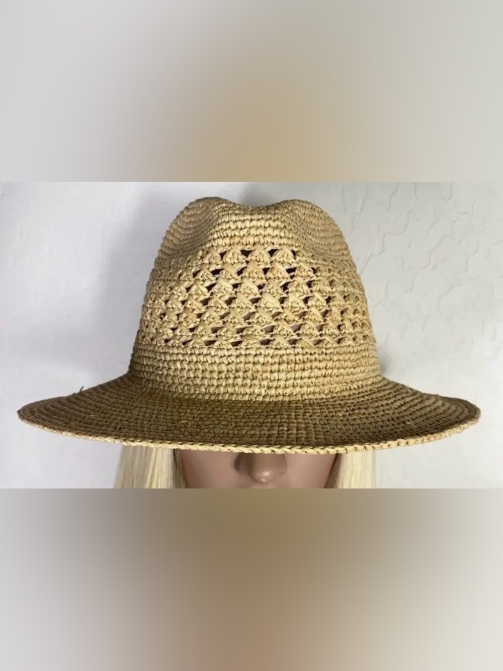 Classic Crochet Straw Fedora Hat - Natural Beige